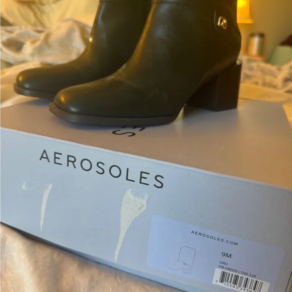 AEROSOLES Women's Dark Olive Green Heeled Boots- Style- ORO. - Picture 4 of 8